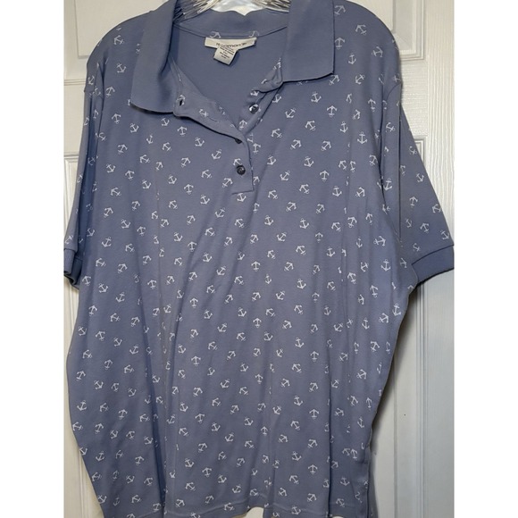 Roaman's Tops - Roman's Women's Polo Anchor Violet Anchor Print Size 2XL